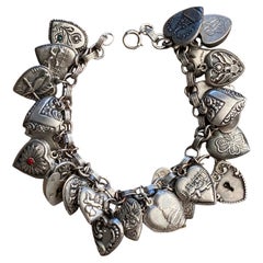 Antique Sterling Puffy Heart Charm Bracelet