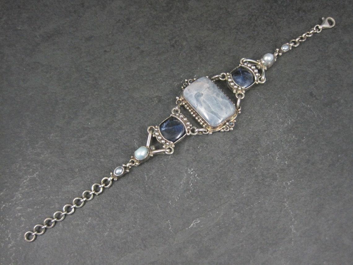 Baroque Revival Vintage Sterling Quartz Sodalite Pearl Bracelet Sajen For Sale
