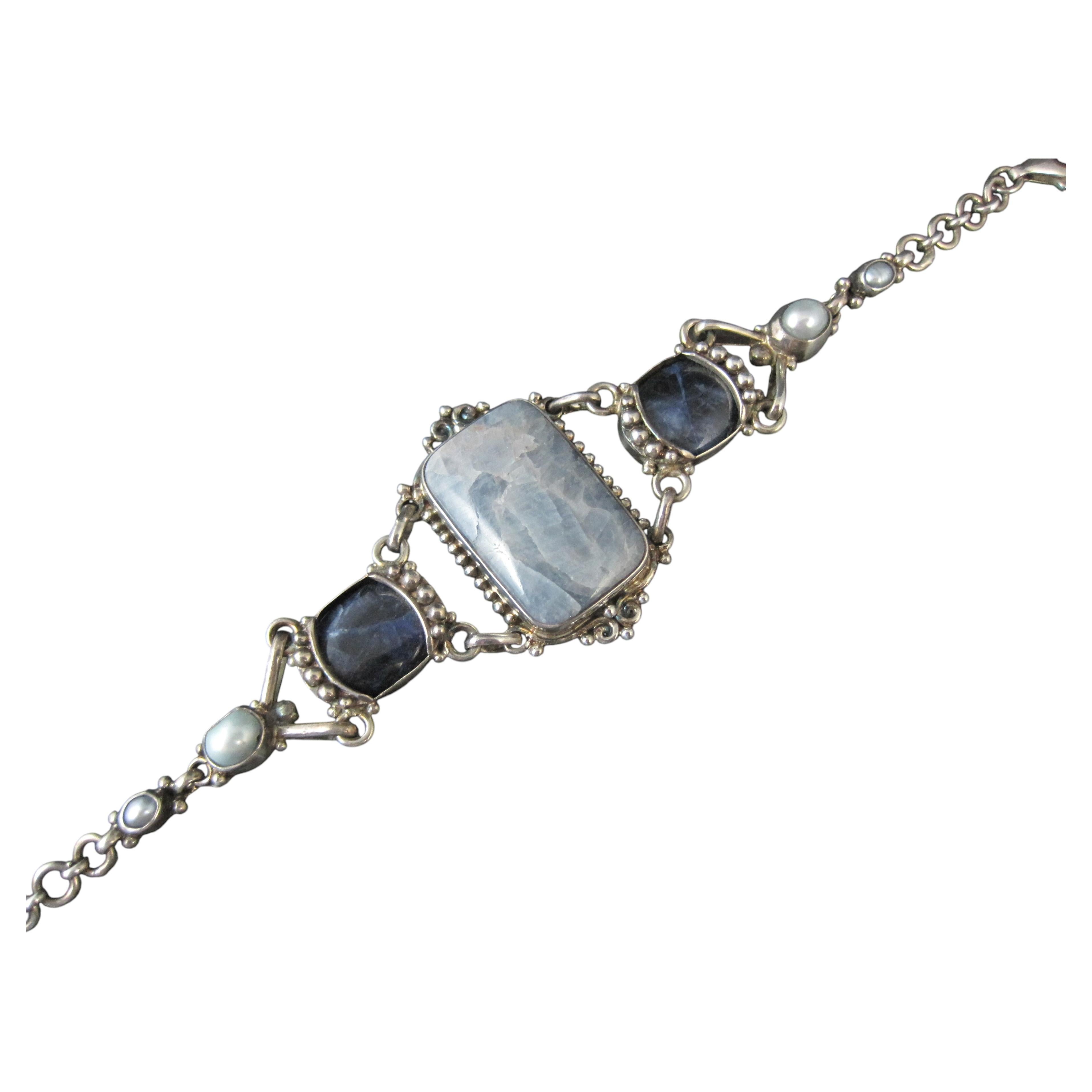Bracciale vintage di quarzo e sodalite Sajen 6,5"