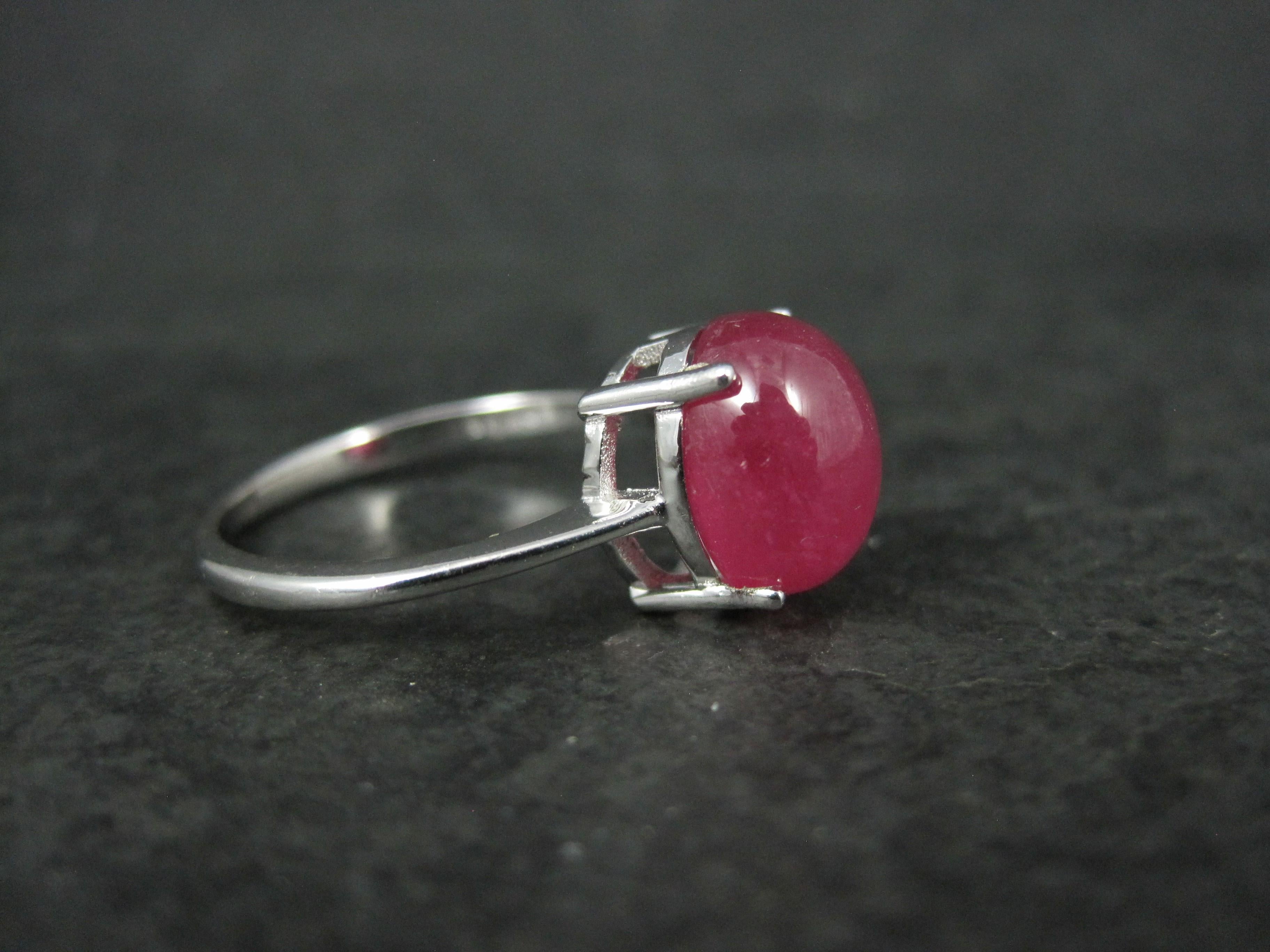 Contemporary Vintage Sterling Ruby Cabochon Ring Size 9 For Sale