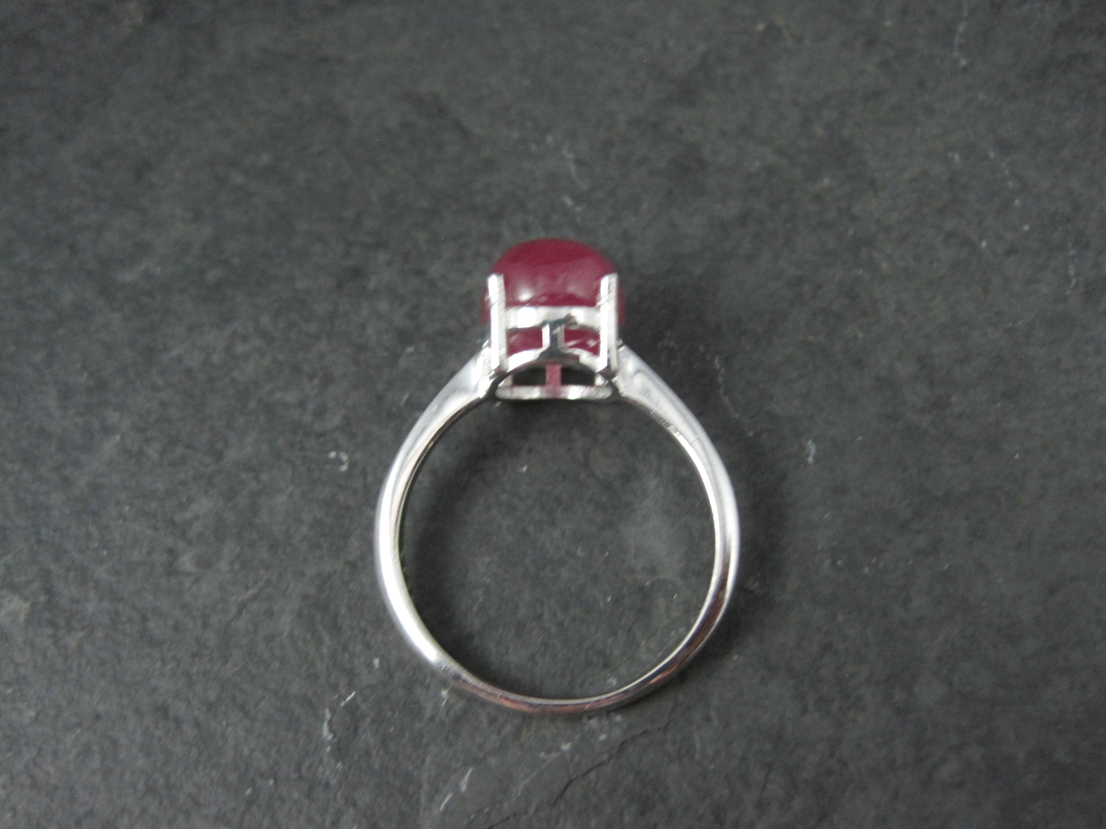 Vintage Sterling Ruby Cabochon Ring Size 9 In Excellent Condition For Sale In Webster, SD