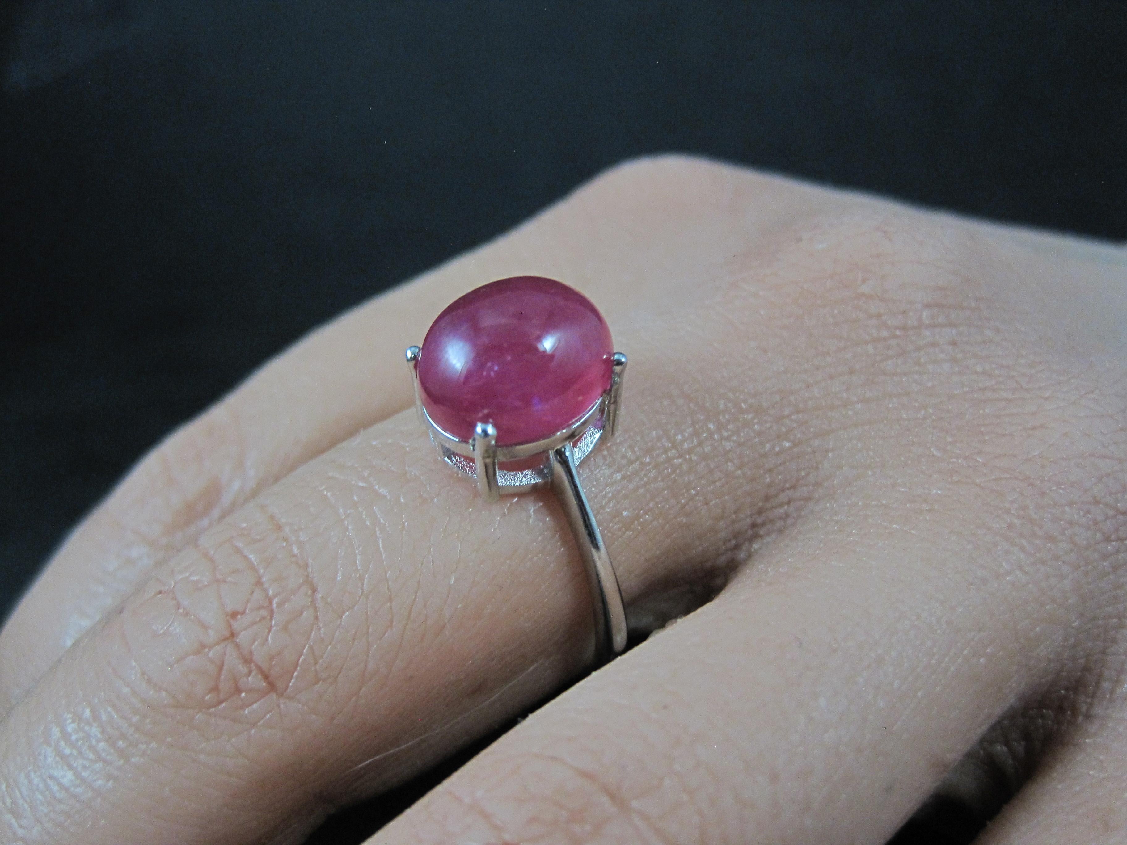 Vintage Sterling Ruby Cabochon Ring Size 9 For Sale 2