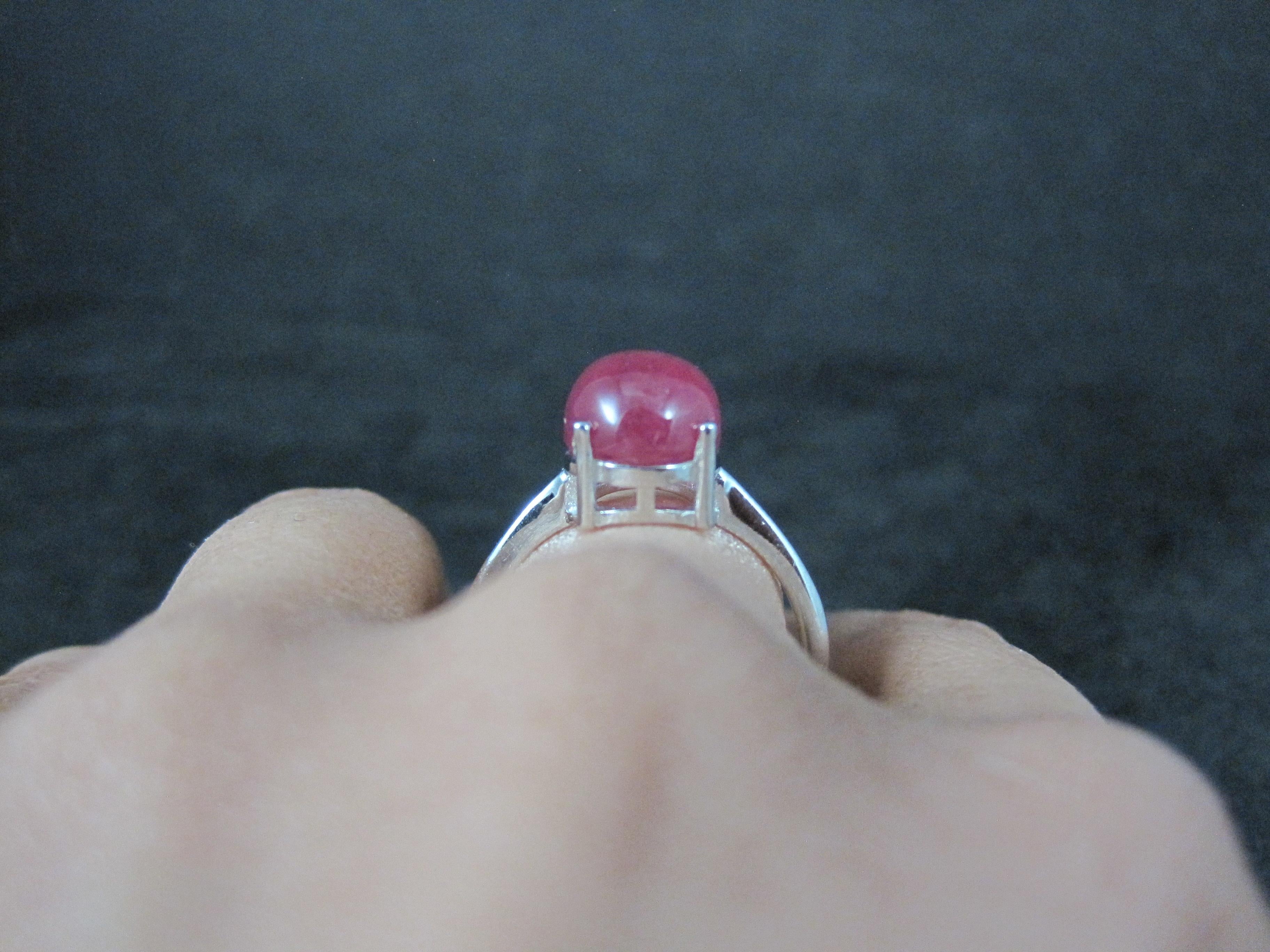 Vintage Sterling Ruby Cabochon Ring Size 9 For Sale 3