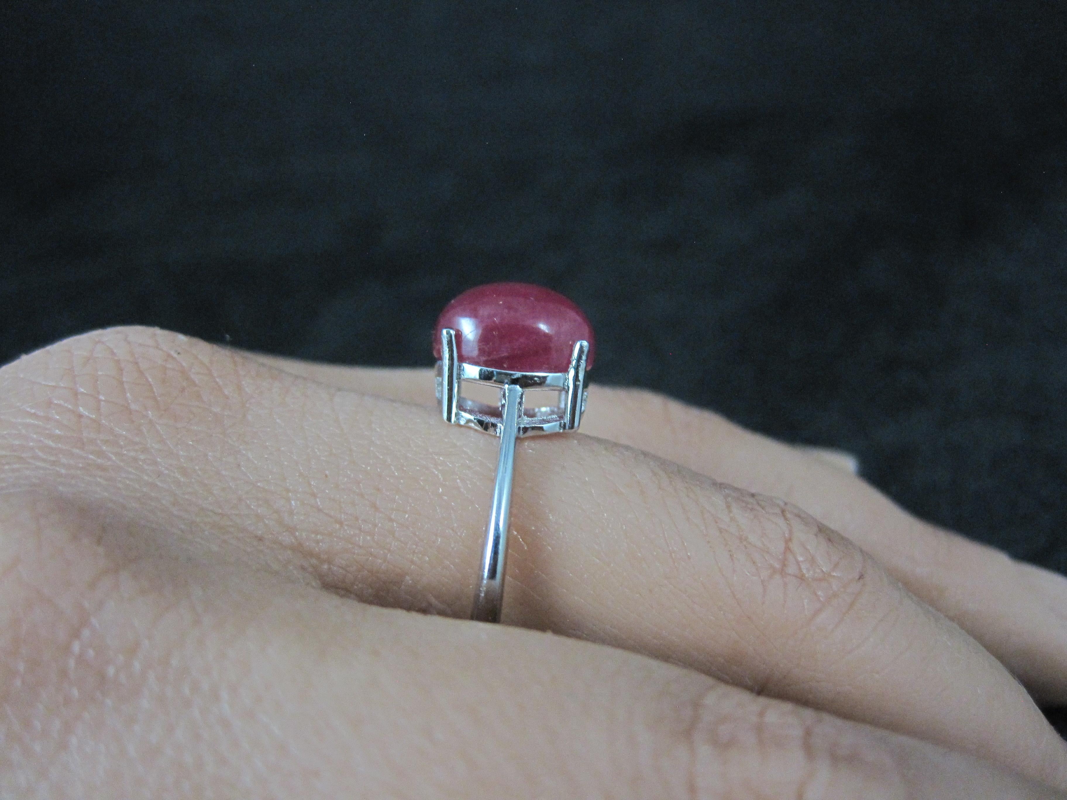 Vintage Sterling Ruby Cabochon Ring Size 9 For Sale 4