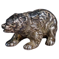 Escultura vintage de plata de ley de un oso paseando