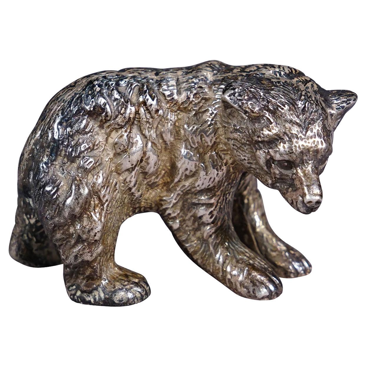 Escultura vintage de plata de ley de un oso paseando