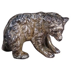 Escultura vintage de plata de ley de un oso paseando