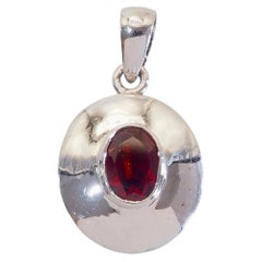 Vintage Sterling Silver 0.90ct Oval Red Garnet Bezel Pendant