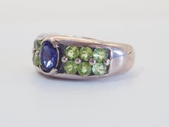 Vintage Sterling Silver 1.05ct Amethyst & 0.60ct Peridot Band Ring, Size 7.75