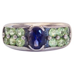 Vintage Sterling Silver 1.05ct Amethyst & 0.60ct Peridot Band Ring, Size 7.75