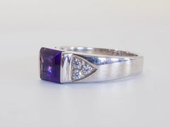 Vintage Sterling Silver 1.10ct Square Amethyst & Quartz Band Ring, Size 7.5