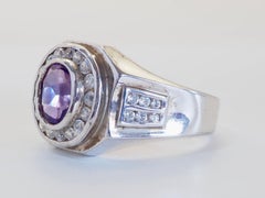 Anello vintage in argento sterling con ametista ovale da 1,20 ct e quarzo con montatura a halo, misura 9,25