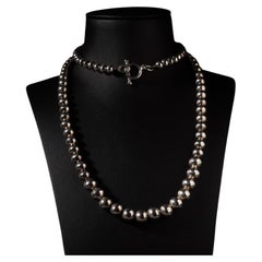 Vintage-Halskette aus Sterlingsilber mit abgestuften Kugelperlen, 12 mm, 92 cm (36,2") lang
