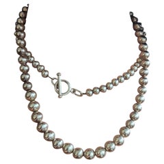 Vintage-Halskette aus Sterlingsilber mit abgestuften Kugelperlen, 12 mm, 92 cm (36,2") lang