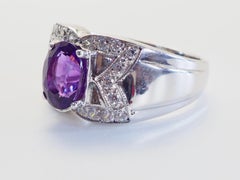 Vintage Sterling Silver 1.3ct Oval Amethyst & White Quartz Band Ring, Size 8.75