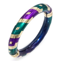 Vintage Sterling Silver & 14k Yellow Gold Multicolor Enamel Bracelet