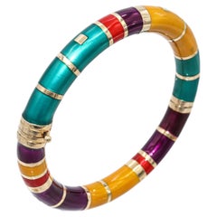 Bracciale d'epoca in argento sterling e oro giallo 14k con smalto multicolore