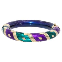 Vintage Sterling Silver & 14k Yellow Gold Multicolor Enamel Bracelet