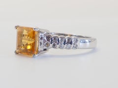 Vintage Sterling Silver 1.68ct Square Cut Citrine & White Quartz Ring, Size 7