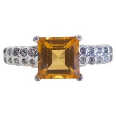 Vintage Sterling Silver 1.68ct Square Cut Citrine & White Quartz Ring, Size 7