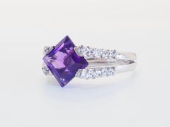 Vintage Sterling Silver 1.6ct Square Amethyst & White Quartz Ring, Size 7.75