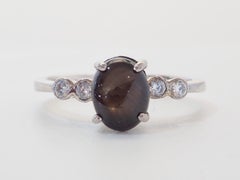 Vintage Sterling Silver 1.76ct Black Star Sapphire & Quartz Ring, Size 7.5