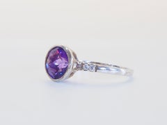 Bague vintage en argent massif avec améthyste et quartz de 1,98 carat en monture ronde, taille 7