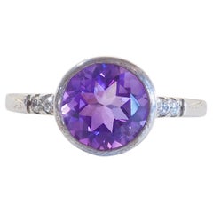 Bague vintage en argent massif avec améthyste et quartz de 1,98 carat en monture ronde, taille 7