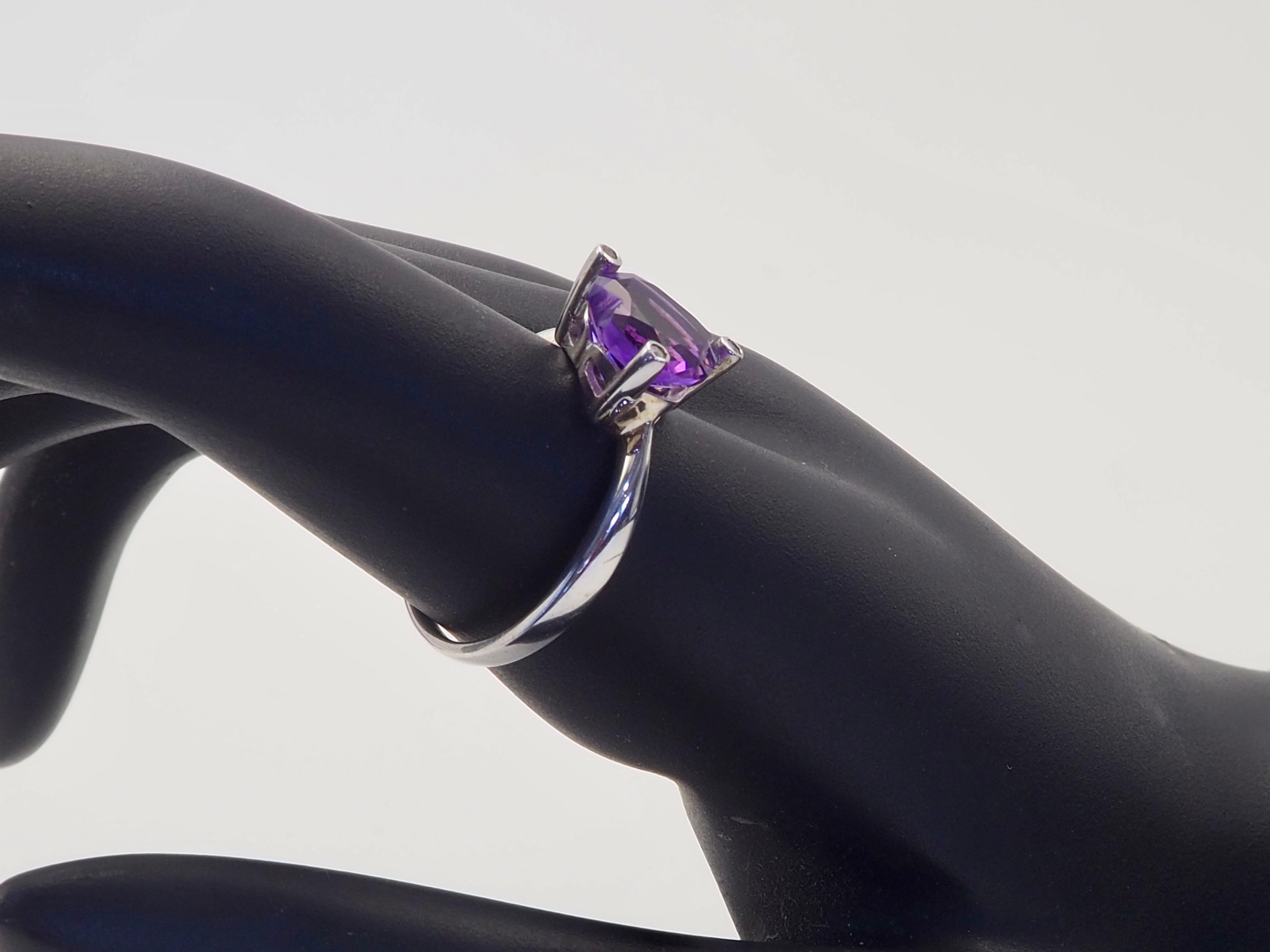 Vintage Sterling Silber 2,4ct Heart Cut Amethyst & weißer Quarz Ring, Größe 7,75 im Angebot 5