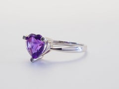 Vintage Sterling Silver 2.4ct Heart Cut Amethyst & White Quartz Ring, Size 7.75