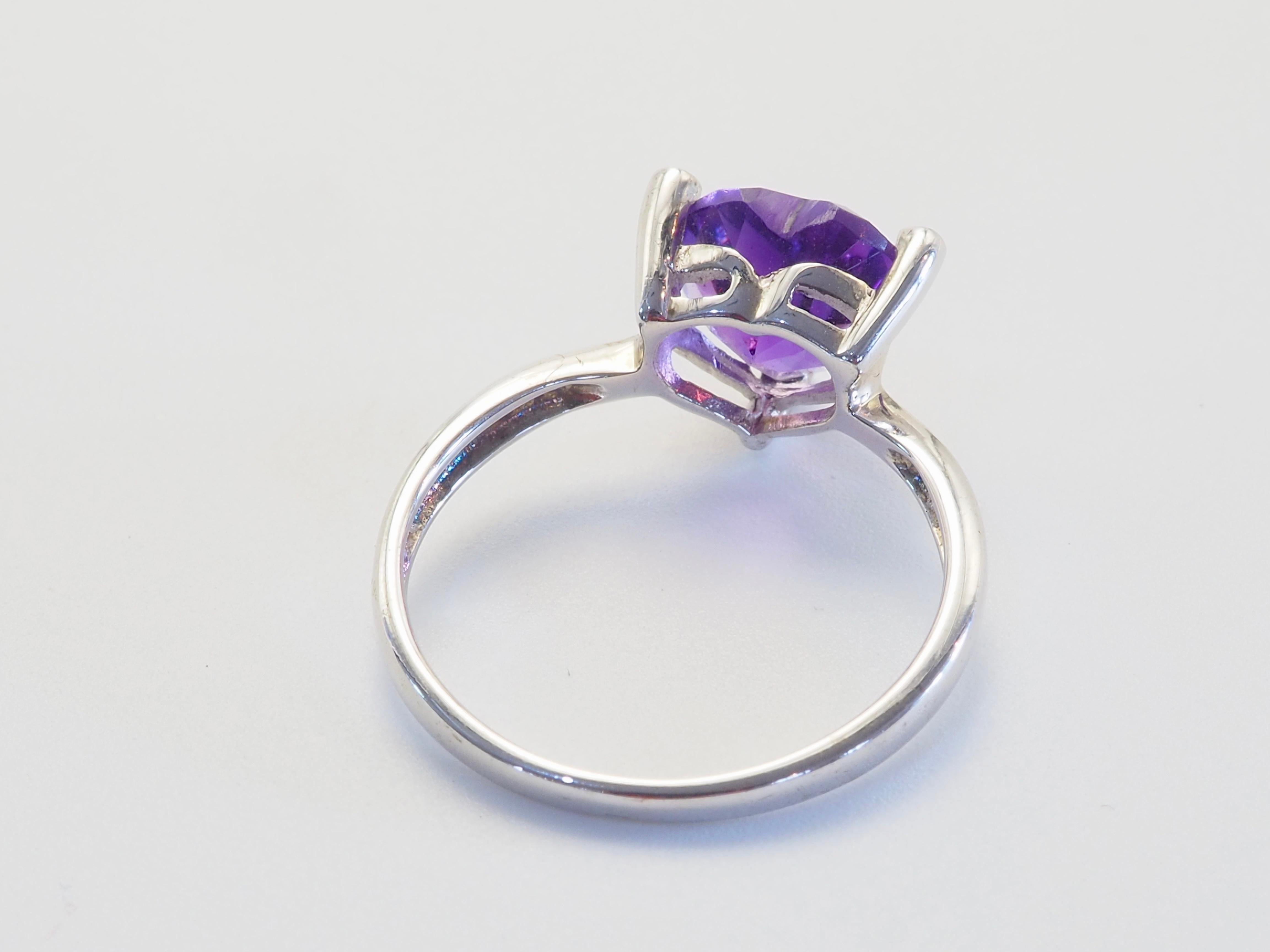 Vintage Sterling Silber 2,4ct Heart Cut Amethyst & weißer Quarz Ring, Größe 7,75 im Angebot 1