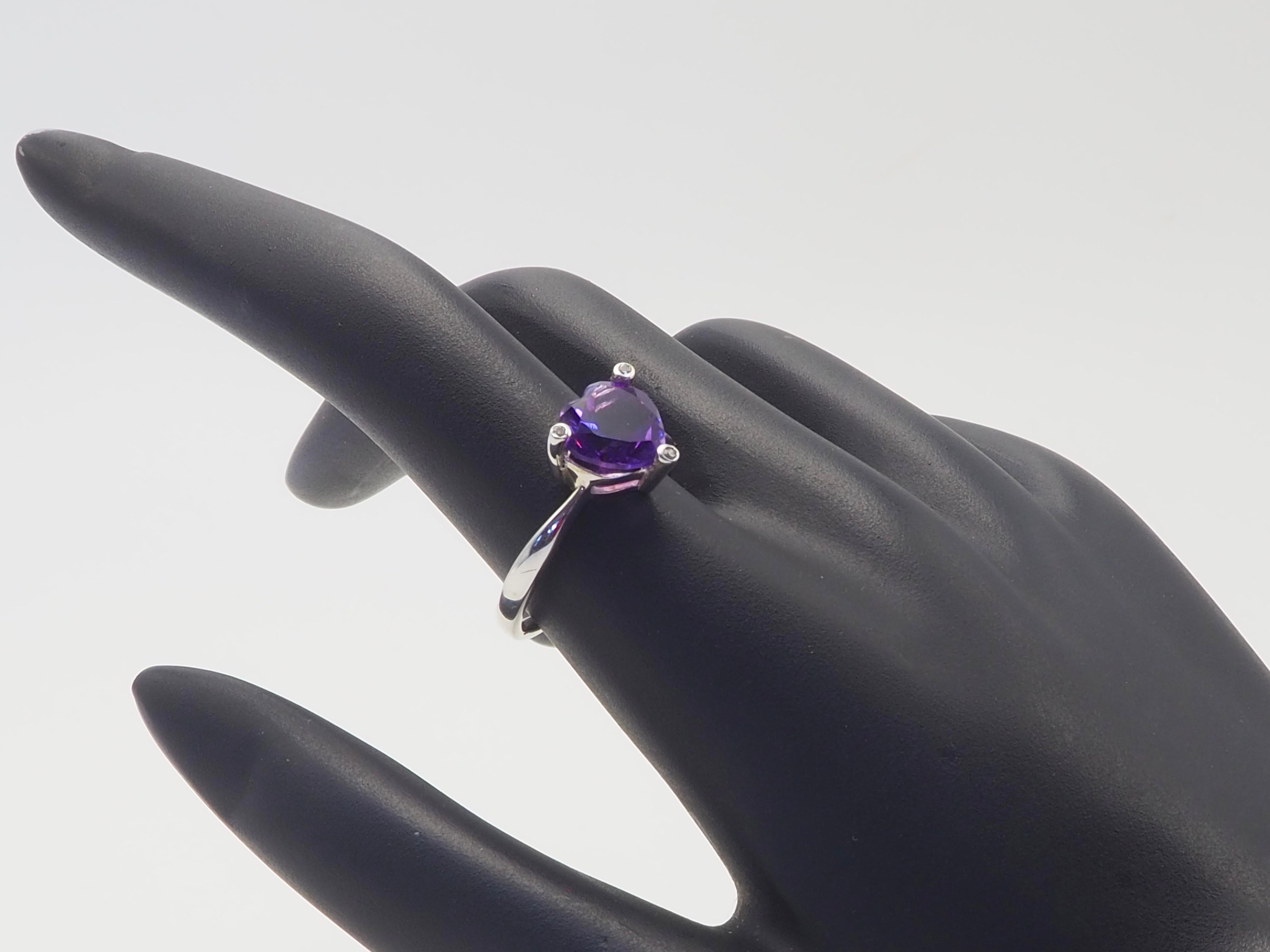 Vintage Sterling Silber 2,4ct Heart Cut Amethyst & weißer Quarz Ring, Größe 7,75 im Angebot 2