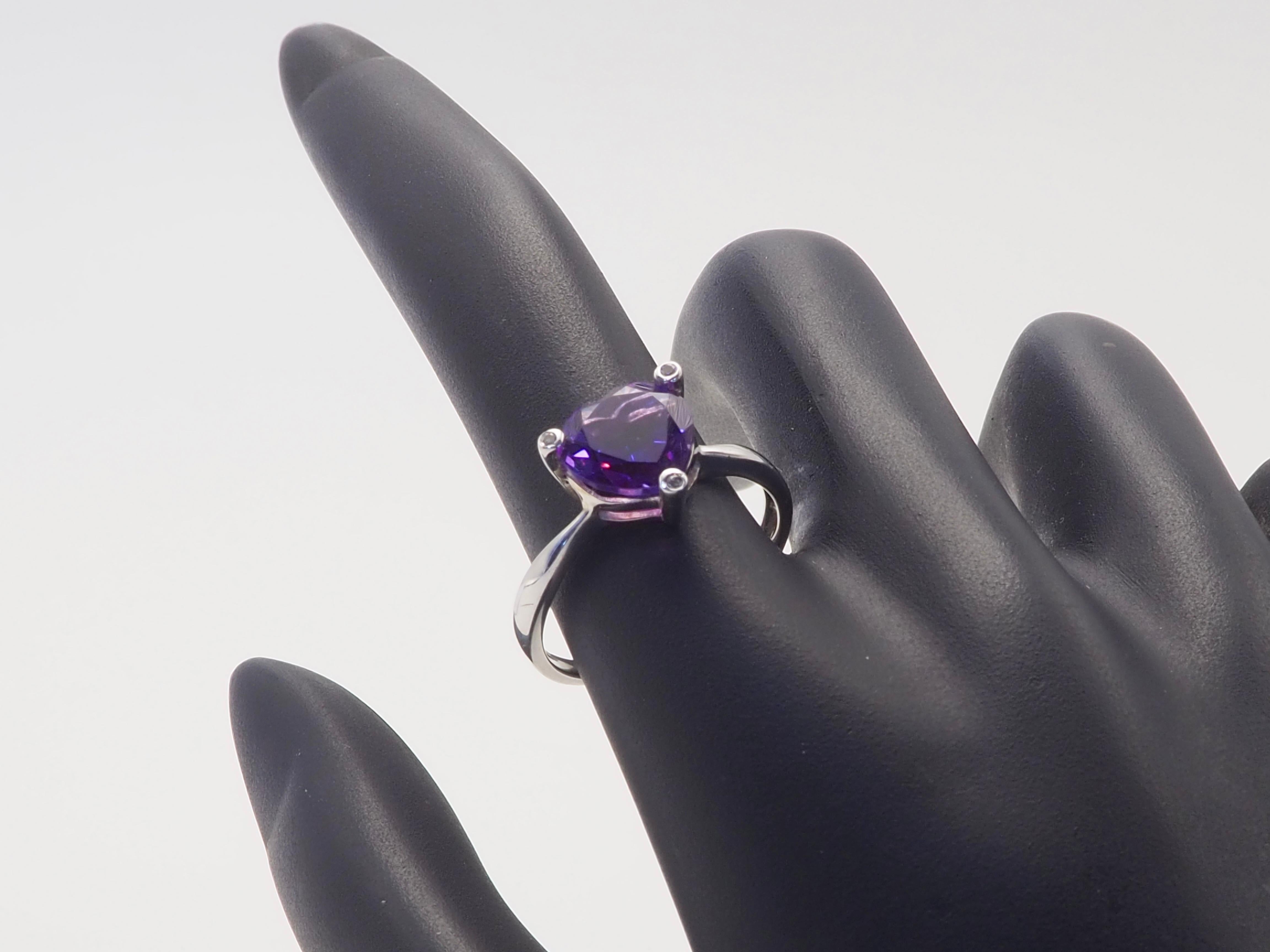 Vintage Sterling Silber 2,4ct Heart Cut Amethyst & weißer Quarz Ring, Größe 7,75 im Angebot 3