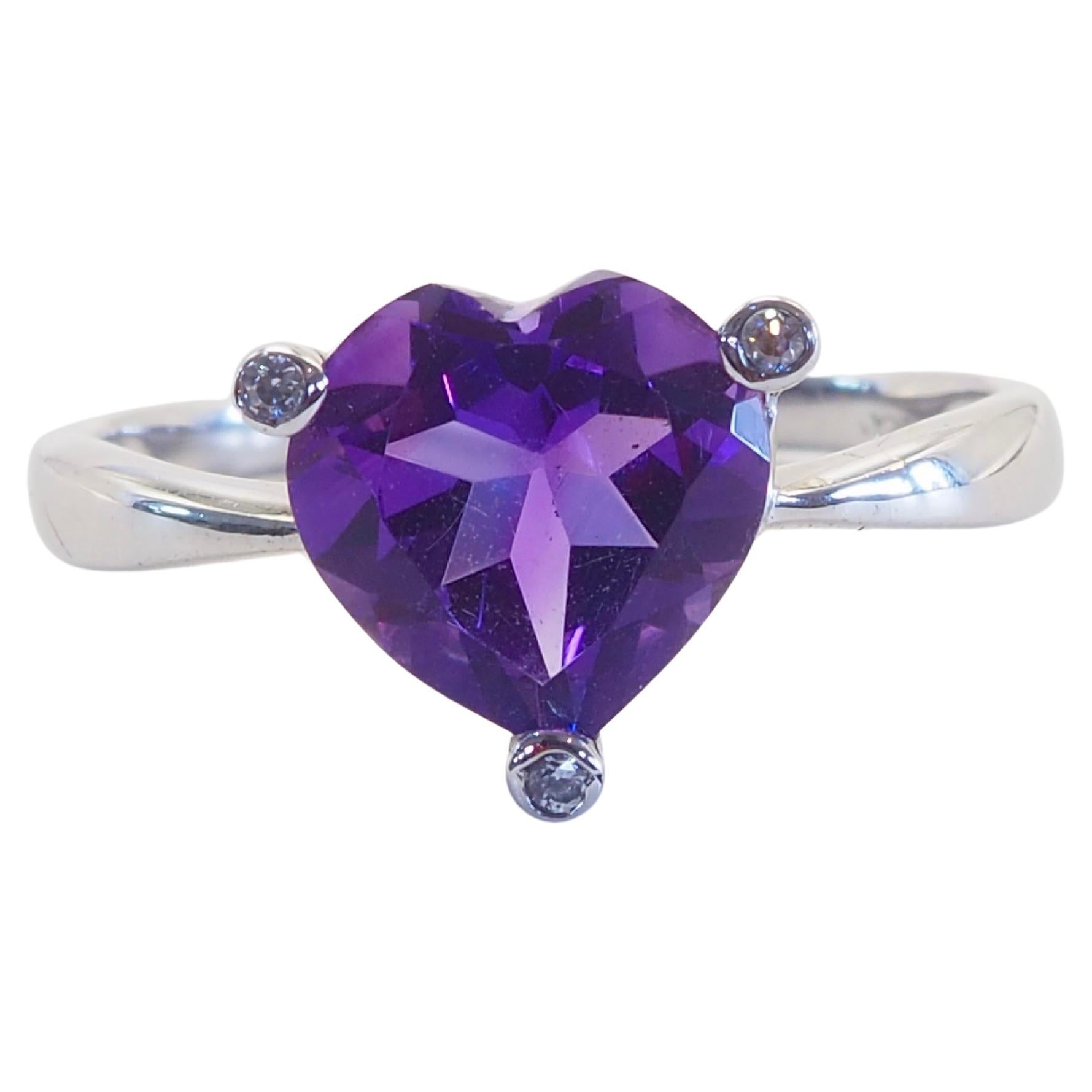 Vintage Sterling Silver 2.4ct Heart Cut Amethyst
White Quartz Ring, Size 7.75