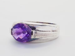 Vintage Sterling Silber 2,50ct Oval Amethyst Signet Band Ring, Größe 7,75