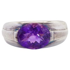Vintage Sterling Silber 2,50ct Oval Amethyst Signet Band Ring, Größe 7,75