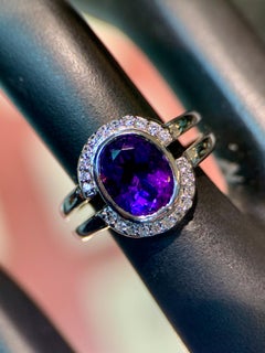 Vintage Sterling Silver 2.80ct Oval Bezel Amethyst & Quartz Halo Ring, Size 6.25