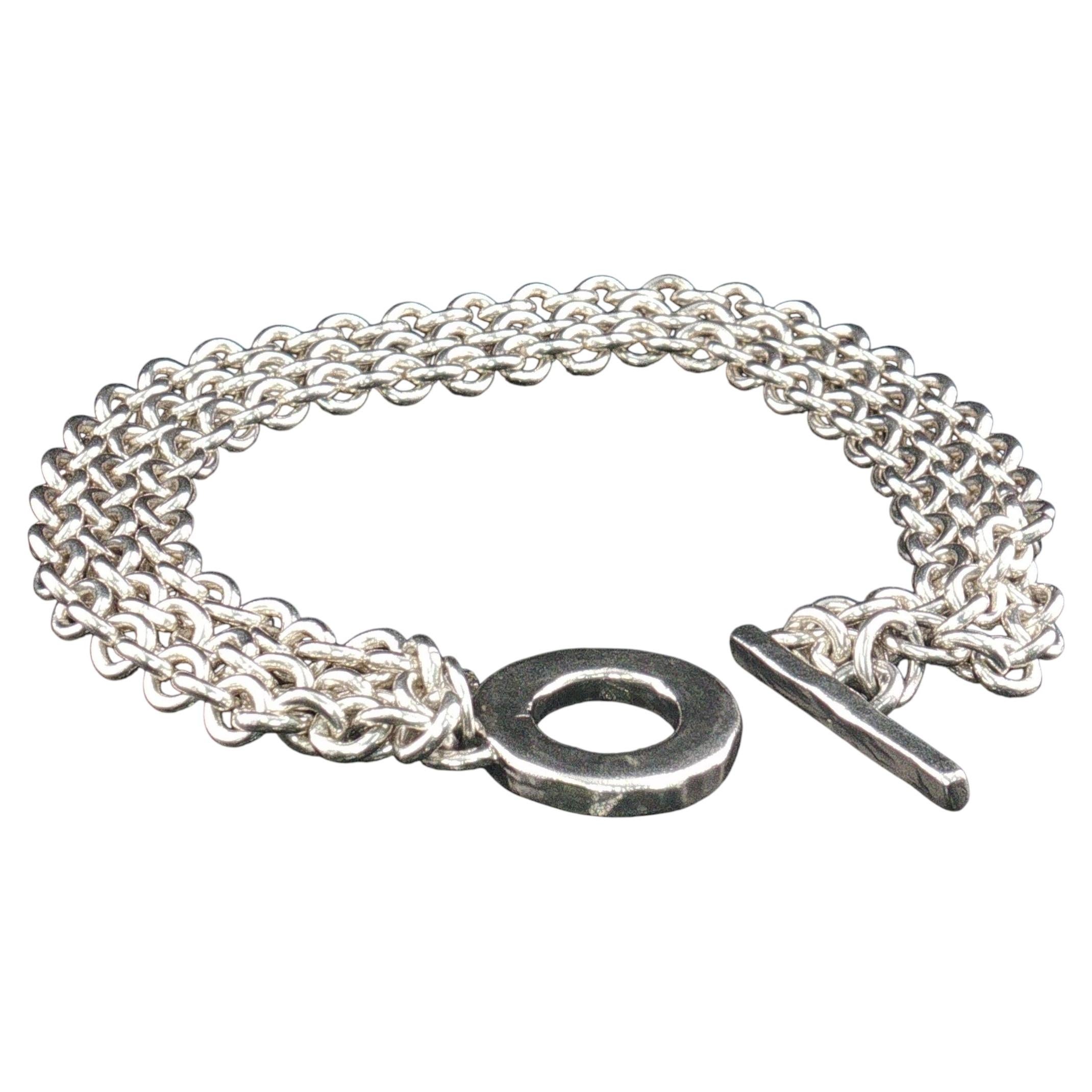 Vintage Sterling Silver 3 Strand Rolo Chain Bracelet Toggle Clasp 6.75" 27g