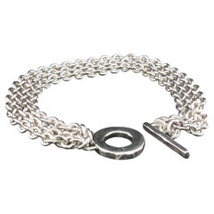 Vintage Sterling Silver 3 Strand Rolo Chain Bracelet Toggle Clasp 6.75" 27g