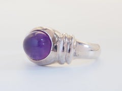 Vintage Sterling Silver 3.38ct Cabochon Amethyst Signet Ring, Size 7