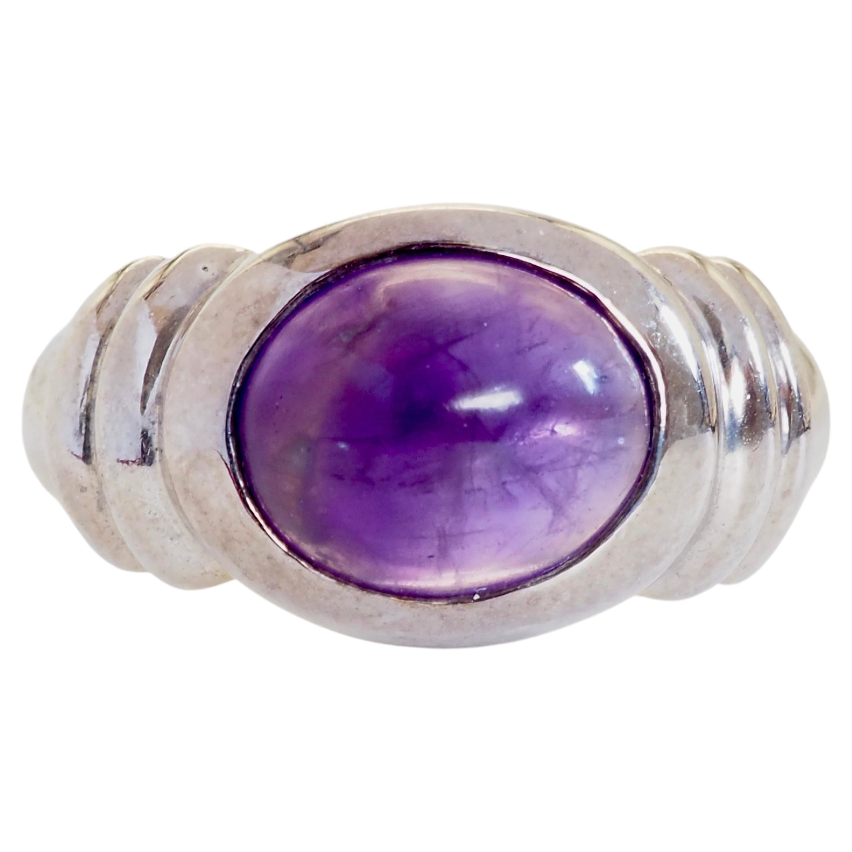 Vintage Sterling Silber 3,38ct Cabochon Amethyst Signet Ring, Größe 7