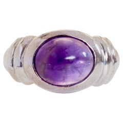 Vintage Sterling Silver 3.38ct Cabochon Amethyst Signet Ring, Size 7