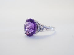 Vintage Sterling Silver 3.96ct Oval Cut Amethyst & White Quartz Ring, Size 8.25