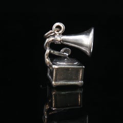 Vintage Sterling Silver 3D Phonograph Gramophone Charm Pendant 6g