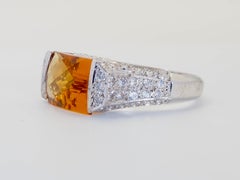 Anello cocktail rettangolare d'epoca in argento sterling da 4,40 carati con citrino e quarzo bianco