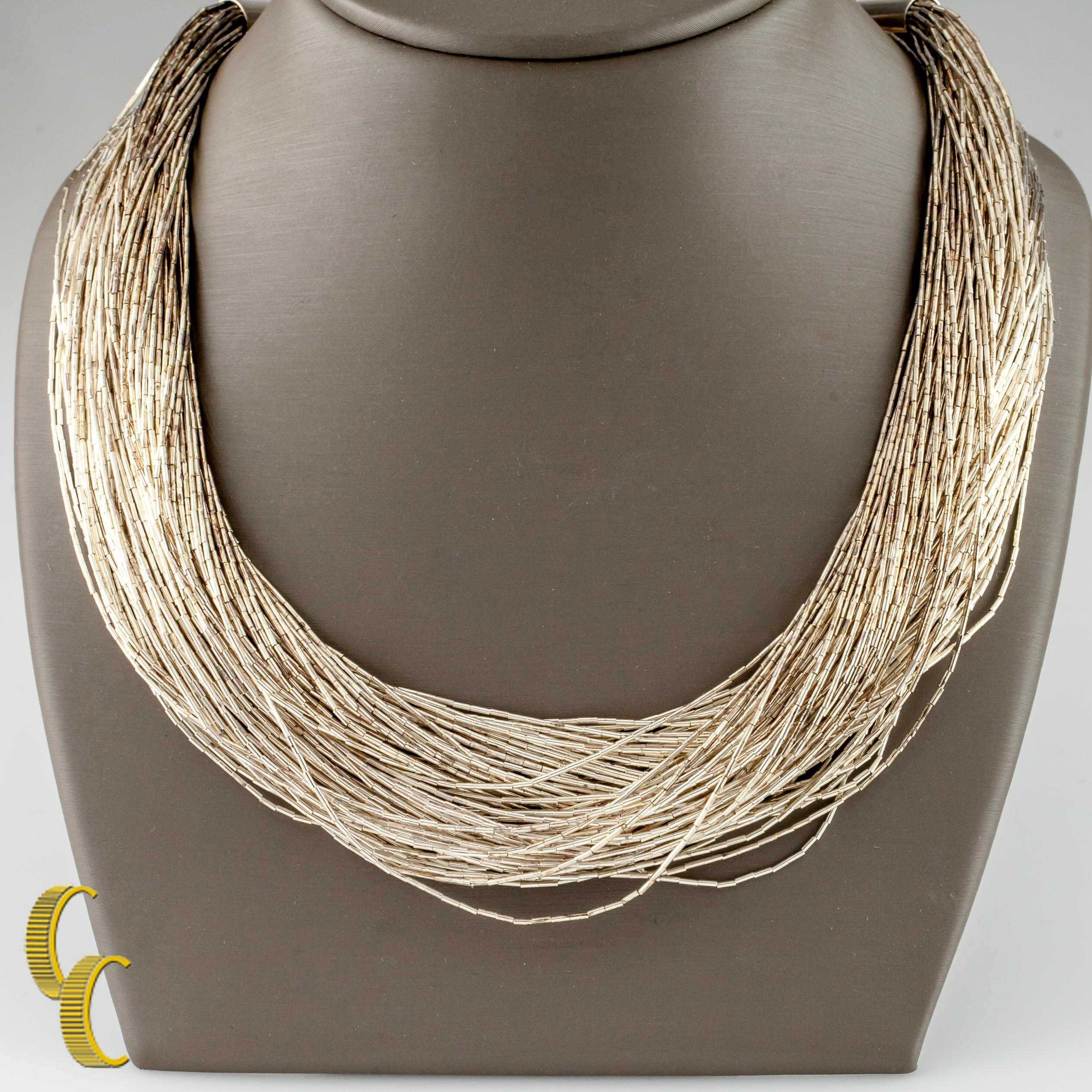 Modern Vintage Sterling Silver 45-Strand Liquid Silver Necklace, 35 Inches For Sale