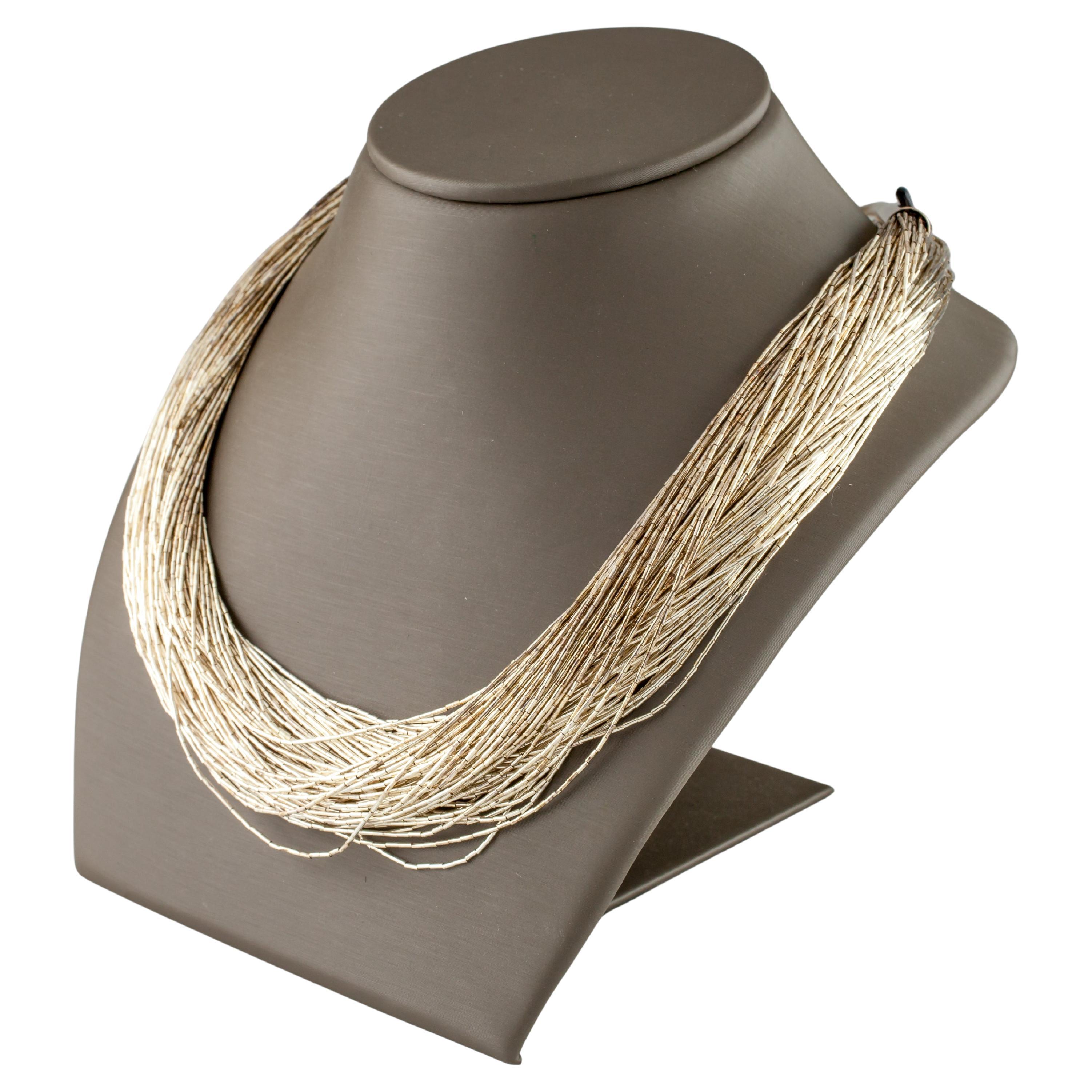 Vintage Sterling Silver 45-Strand Liquid Silver Necklace, 35 Inches
