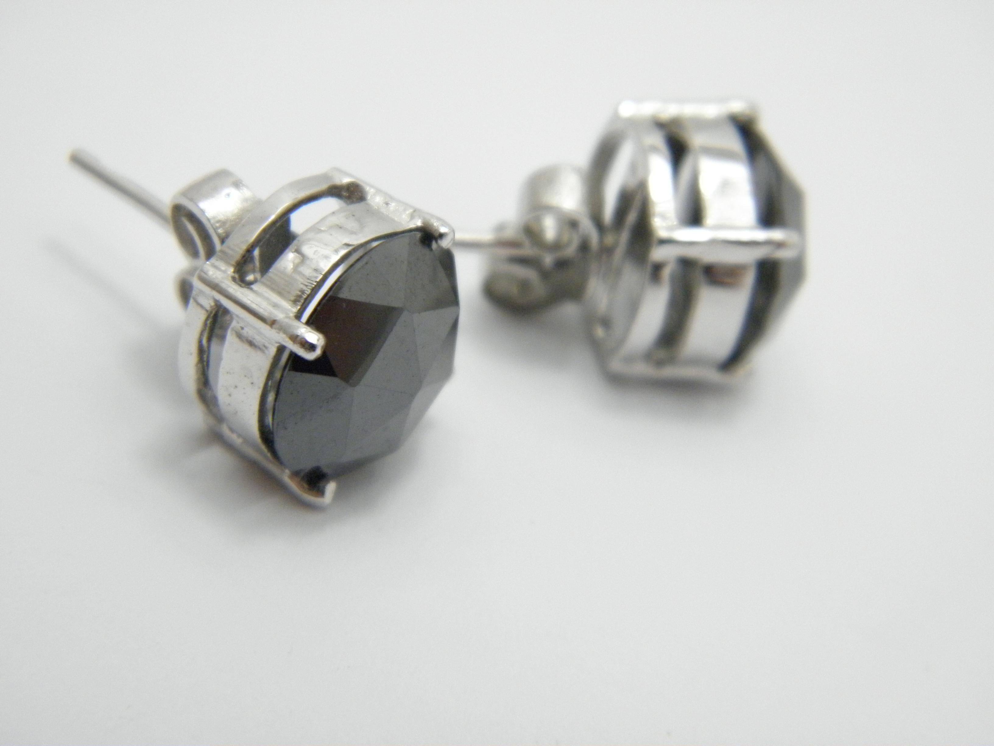 Vintage Sterling Silver 5.0 Carat Diamond Stud Earrings 925 Purity Black For Sale 4