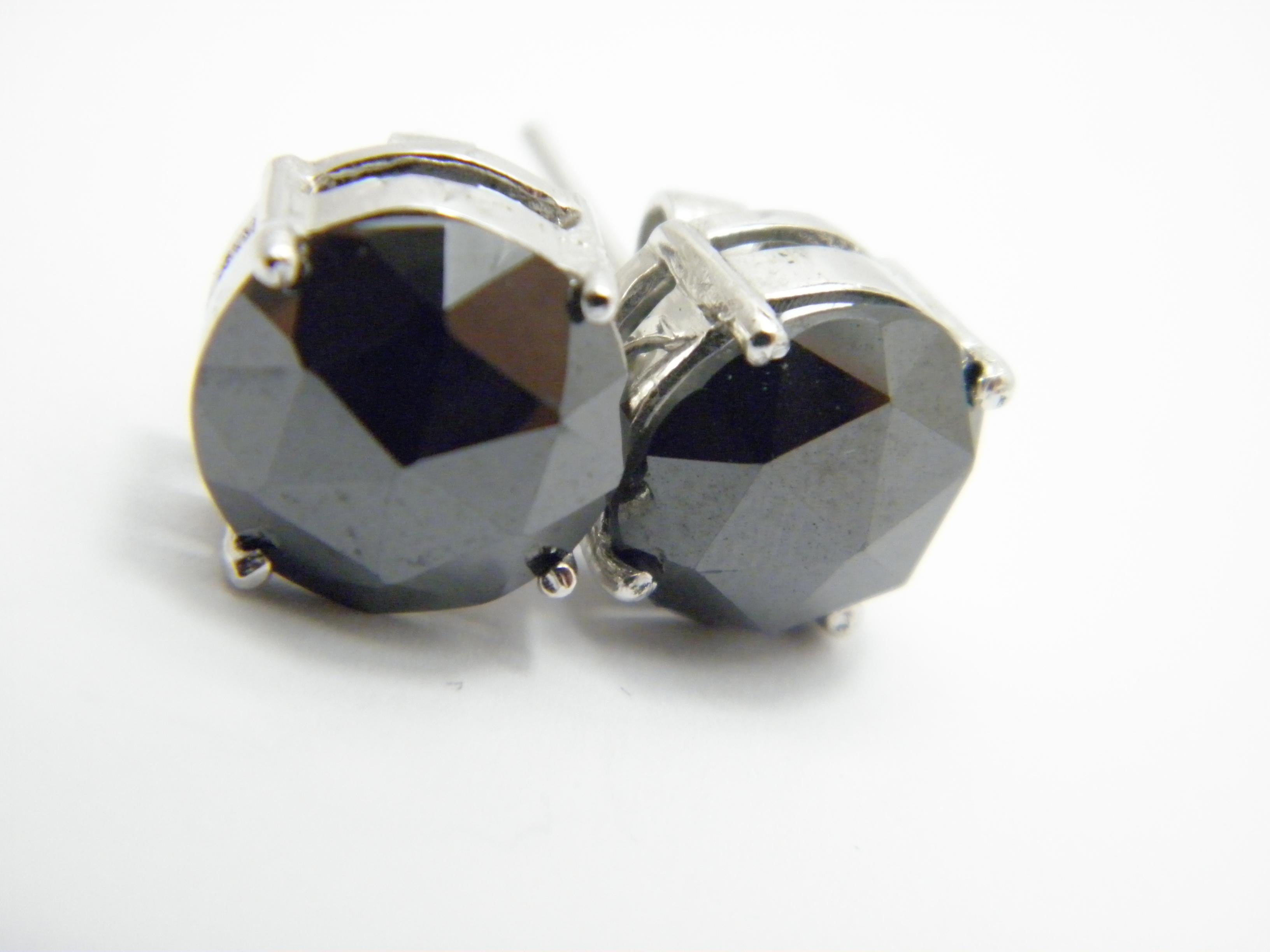 Vintage Sterling Silver 5.0 Carat Diamond Stud Earrings 925 Purity Black For Sale 6
