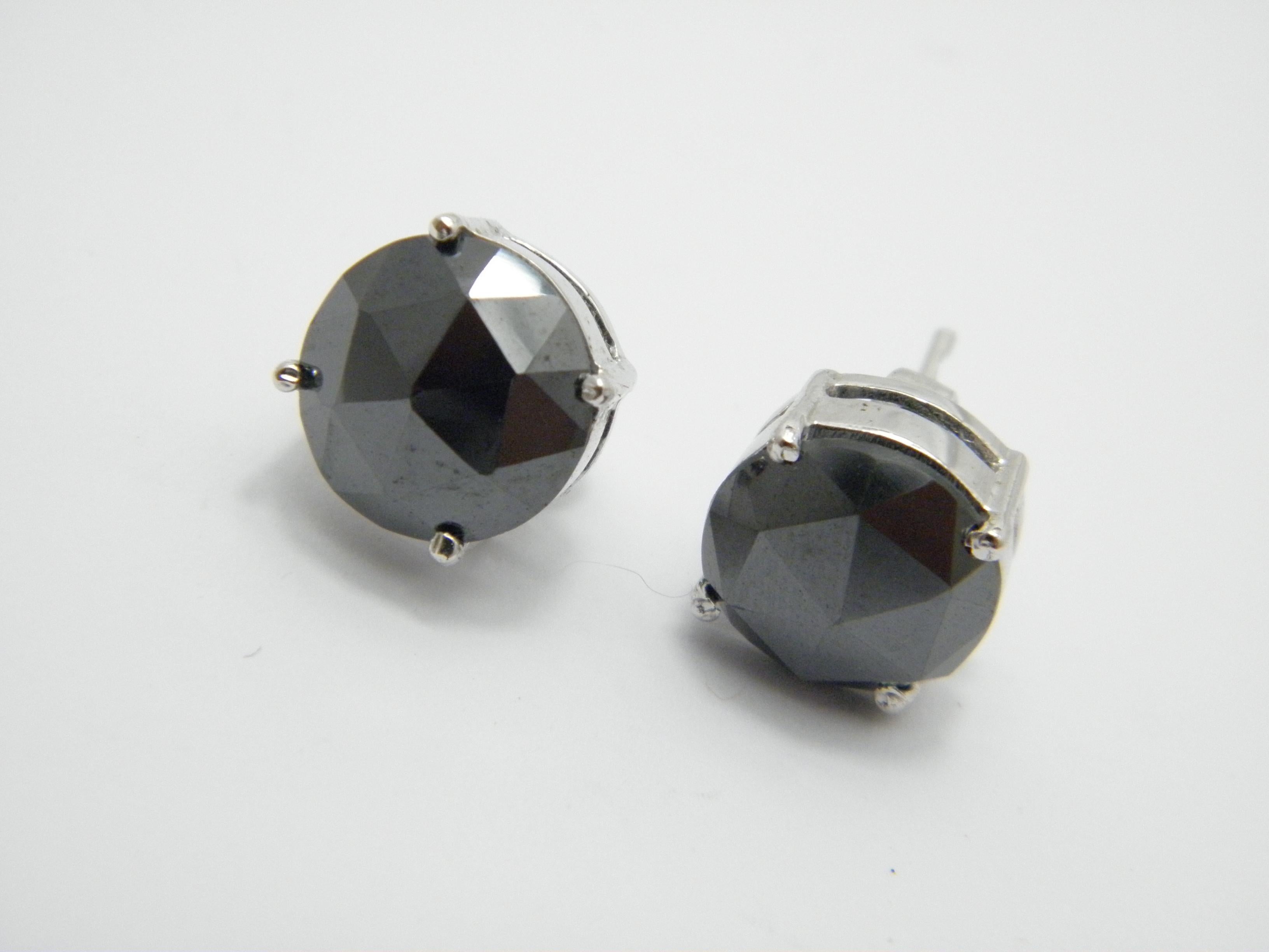 Contemporary Vintage Sterling Silver 5.0 Carat Diamond Stud Earrings 925 Purity Black For Sale